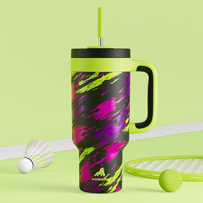 POWCAN 40 oz Tumbler with Handle, 2-in-1 Straw and Sip Lid, Leakproof, Dishwasher Safe, Insulated Stainless Steel Travel Coffee Mug, Keeps Cold for 34 Hours, Fits in Car Cup Holder (Furious Fast)