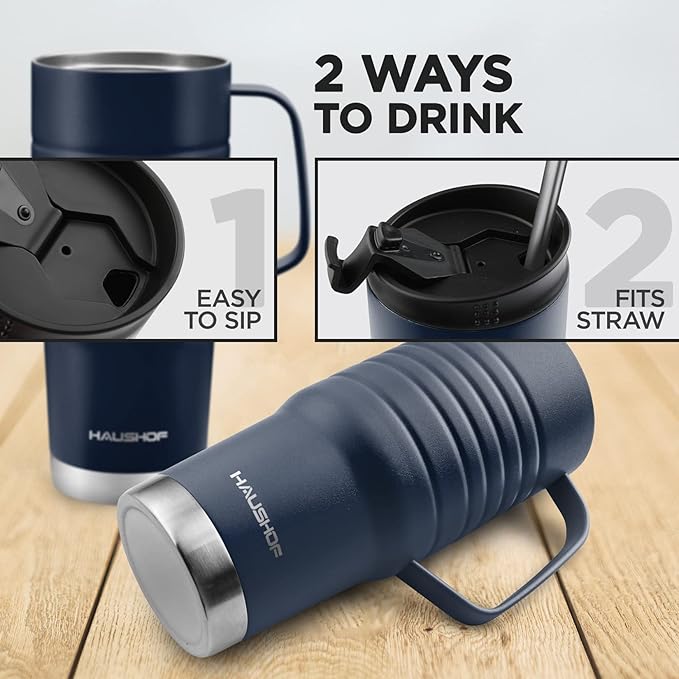 HAUSHOF 24 oz Travel Mug with Handle, Stainless Steel Vacuum Insulated Coffee Travel Mug, Double Wall with Leakproof Lid, BPA Free