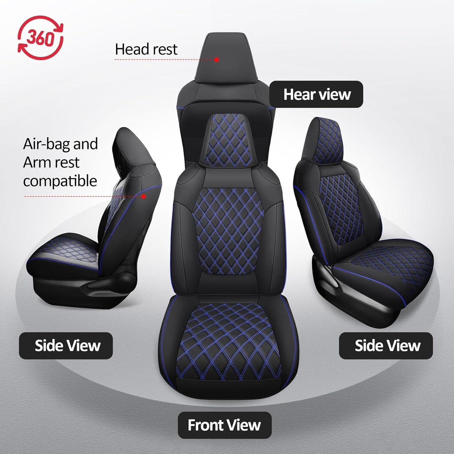 MIROZO Seat Covers for Rav4 Non-Hybrid,Faux Leather Car Seat Covers Compatible with 2019-2025 Toyota RAV4 LE,XLE,XLE Premium,Limited (Black and Blue,Not for Hybrid,Adventure&TRD-Off)