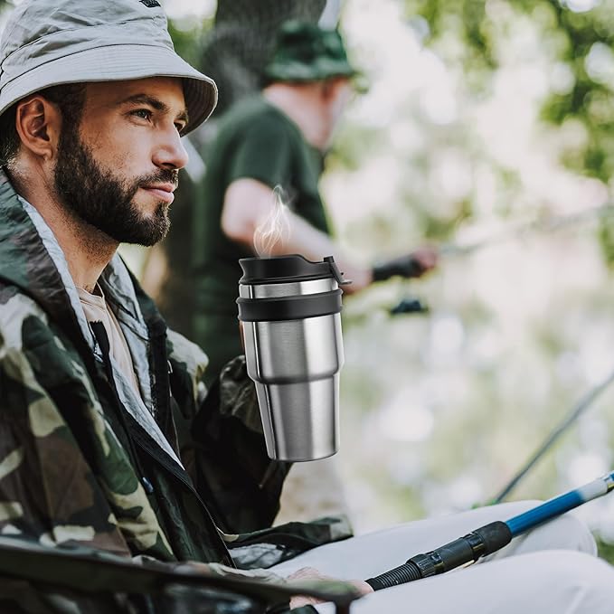 ALOUFEA 20 oz Insulated Coffee Mug Tumbler with Handle, Stainless Steel Travel Mug Tumbler with Lid and Straw,Double Wall Vacuum Leak Proof Ice Coffee Thermal Cup, Gray