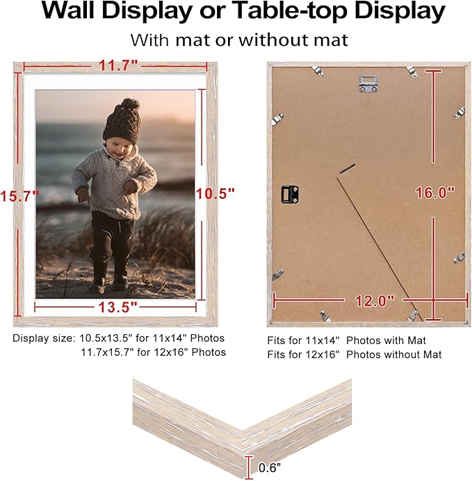 KINLINK 12x16 Picture Frame Rose Pink, Wooden 16x12 Photo Frames with Plexiglass for 11x14 Picture with Mat or 12x16 Without Mat, Perfect for Art Wall and Tabletop Display 12 x 16 frame Set of 4