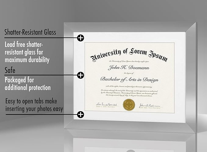 Americanflat 11x14 Diploma Frame with Shatter-Resistant Glass - Use as 8.5x11 Frame with Mat or Display 11x14 Documents Without Mat - Legacy Collection - Certificate Frames for Wall Display - Silver