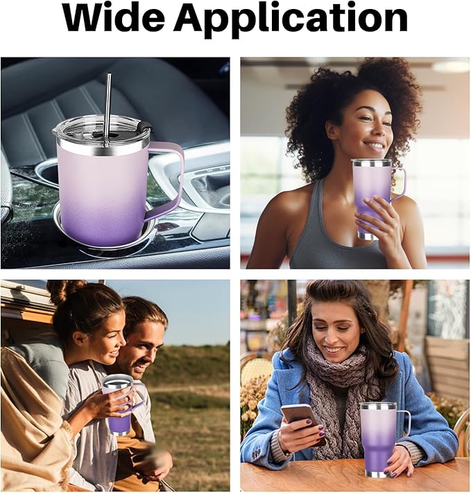 20 oz Tumbler with Handle, Stainless Steel Insulated Tumbler with Lid and Straw, Double Wall Vacuum Insulated Coffee Mug Tumbler, Insulated Coffee Thermal Cup for Cold and Hot(Light Dark Purple)