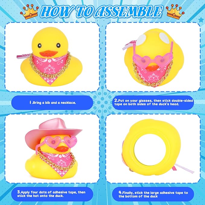 BOZILY Pink Rubber Ducks with Cowboy Hat, Necklace, Heart Sunglasses, Scarf, Funny Car Dashboard Decor, DIY Accessories for Car, Desk, Home Decoration