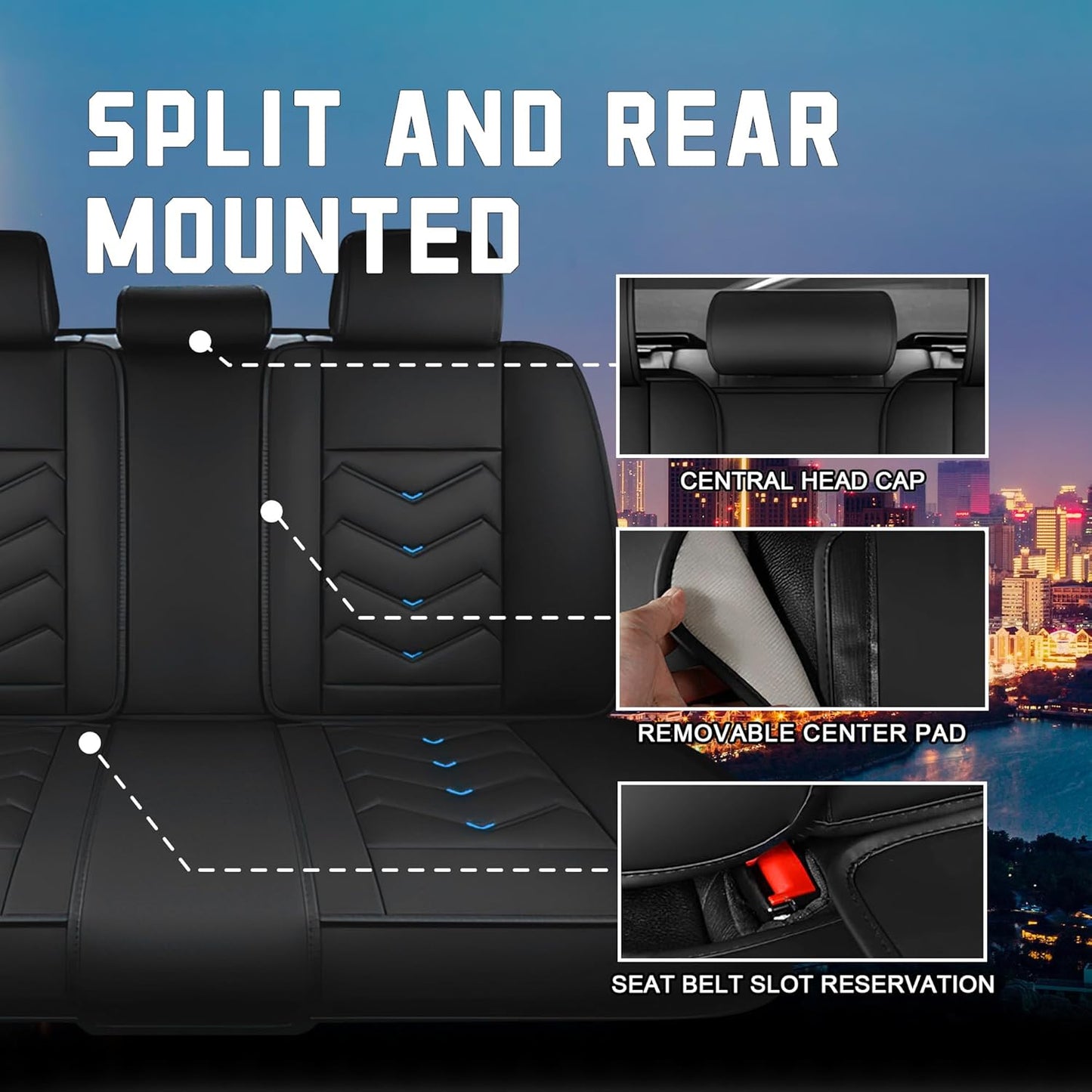 Car Seat Covers for Chrysler Pacifica 2004-2025, Stylish Sport Seat Cover, Premium Nappa Leather Car Seat Cover. Automobile Seat Covers Sets.(Standard 5 Seats/Black Blue)