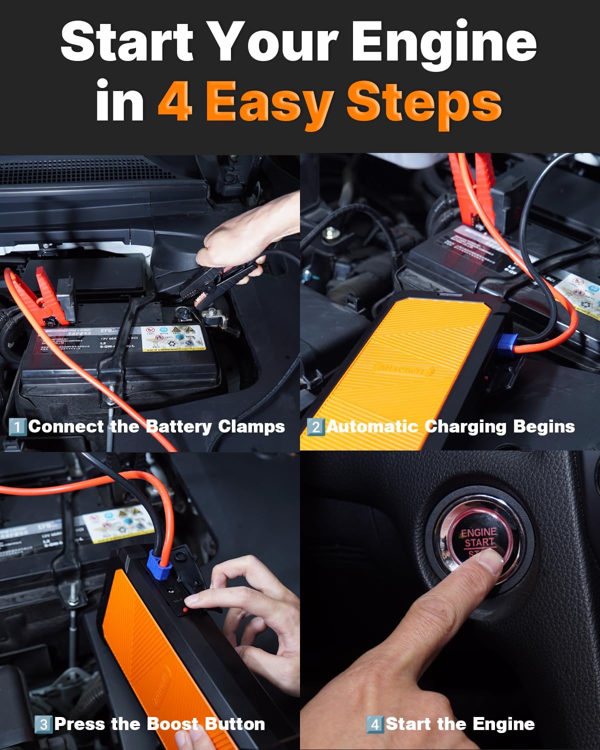 Autowit Super Capacitor Jump Starter, 12V Batteryless Portable Jump Box, Jumper Cables for 8.0 Gas&4.0 Diesel Car, Portable Jump Starter for Car Battery, Bulit-in Supercapacitor, No Need Pre-Charge