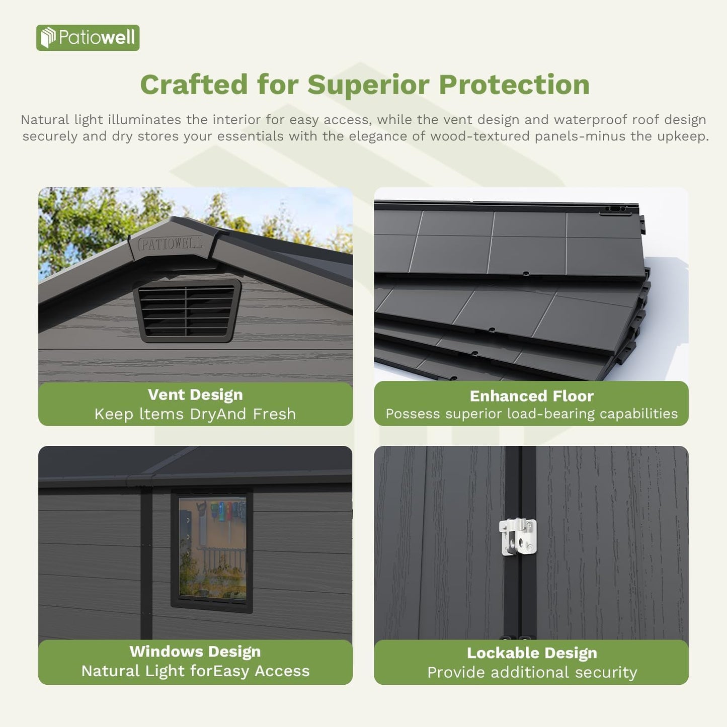 Patiowell 6x10 FT Outdoor Plastic Storage Shed with Floor - Lockable Resin Tool Shed, 2 Windows, Easy Assembly for Garden/Backyard (Dark Grey)