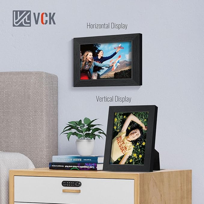 VCK 5x7 Picture Frames Black Set of 6, Wide Border Wood Poster Frame, Multi-Directional Display Family Photos, Office Prints, Studio/Gallery Artwork, Woodgrain Series, Tabletop & Wall Hanging