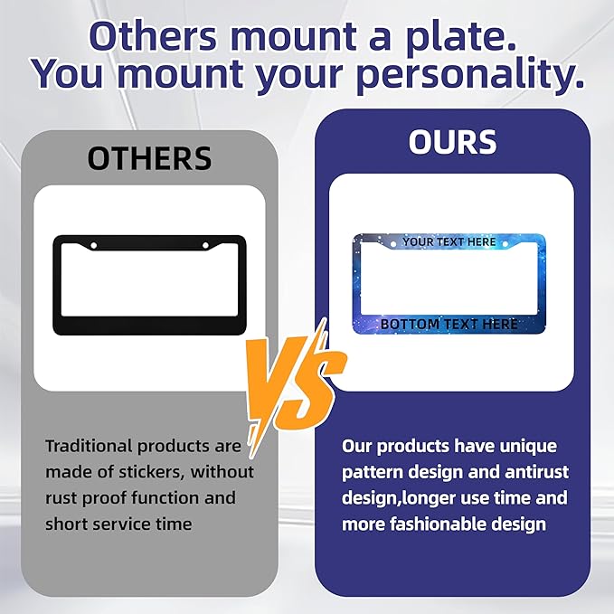 Custom License Plate Frames - Create Your own Personalized License Plate Frame with Text or Graphics, Stylish and Durable Aluminum Frame, fits Standard US 12" x 6" License Plates (Titanium Silver, 2)