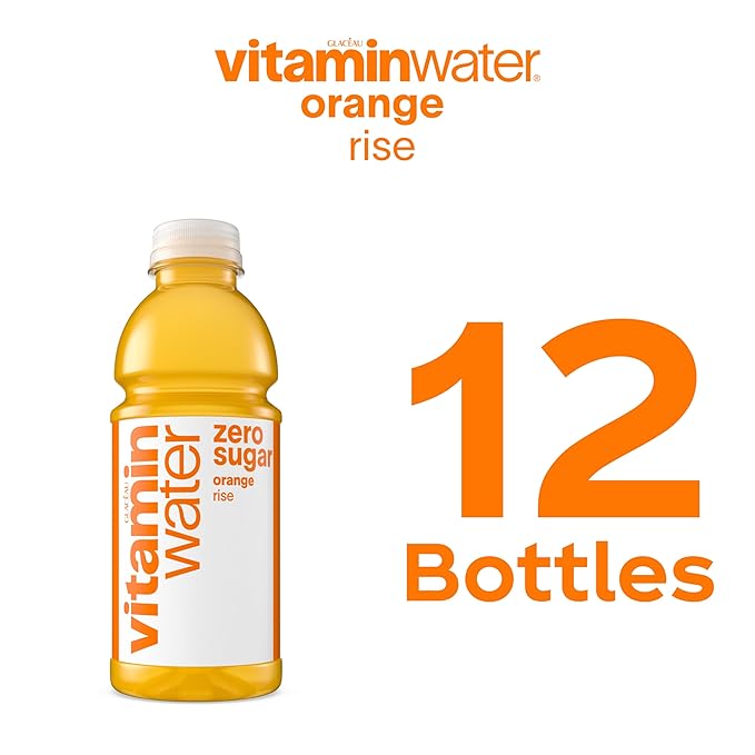 vitaminwater Zero Sugar Rise Orange Nutrient Enhanced Flavored Water Beverage, 20 fl oz Bottles, 12 Pack