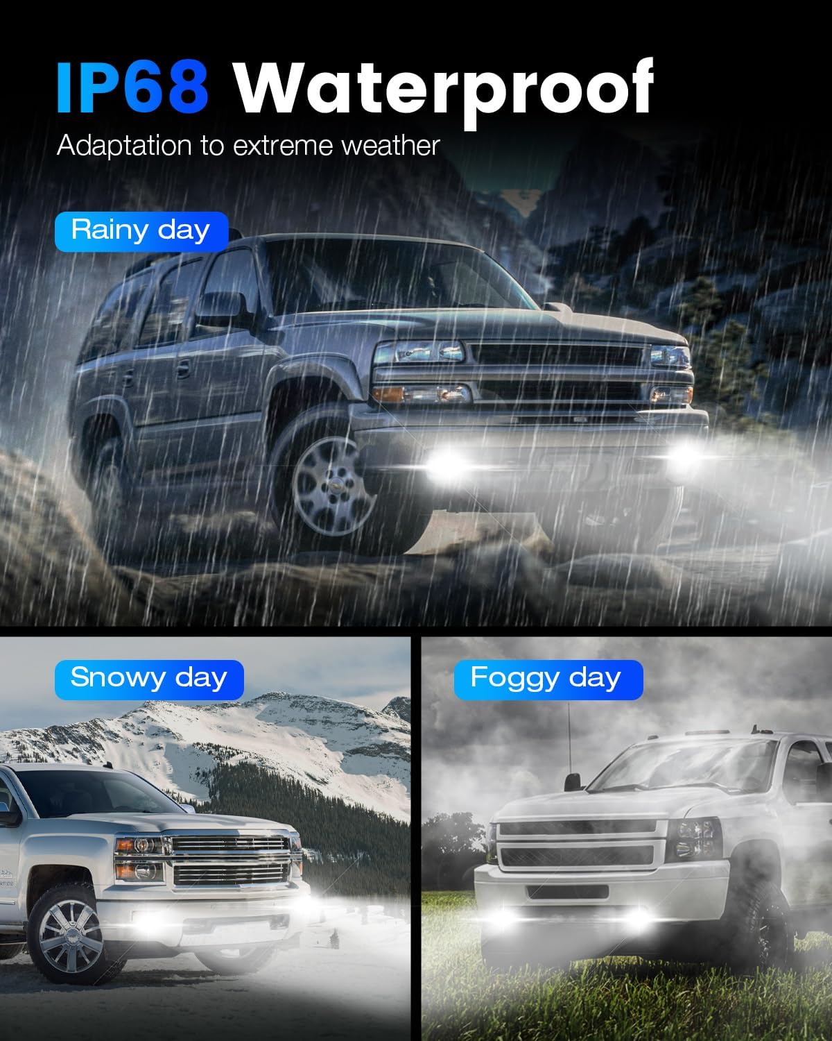 NOVSIGHT 9005 9006 Fog Bulbs - 50000LM Super Bright HB3 HB4 Fog Bulbs Combo with Cooling Fan, 3-Min Quick Installation, 6500K, Pack of 4