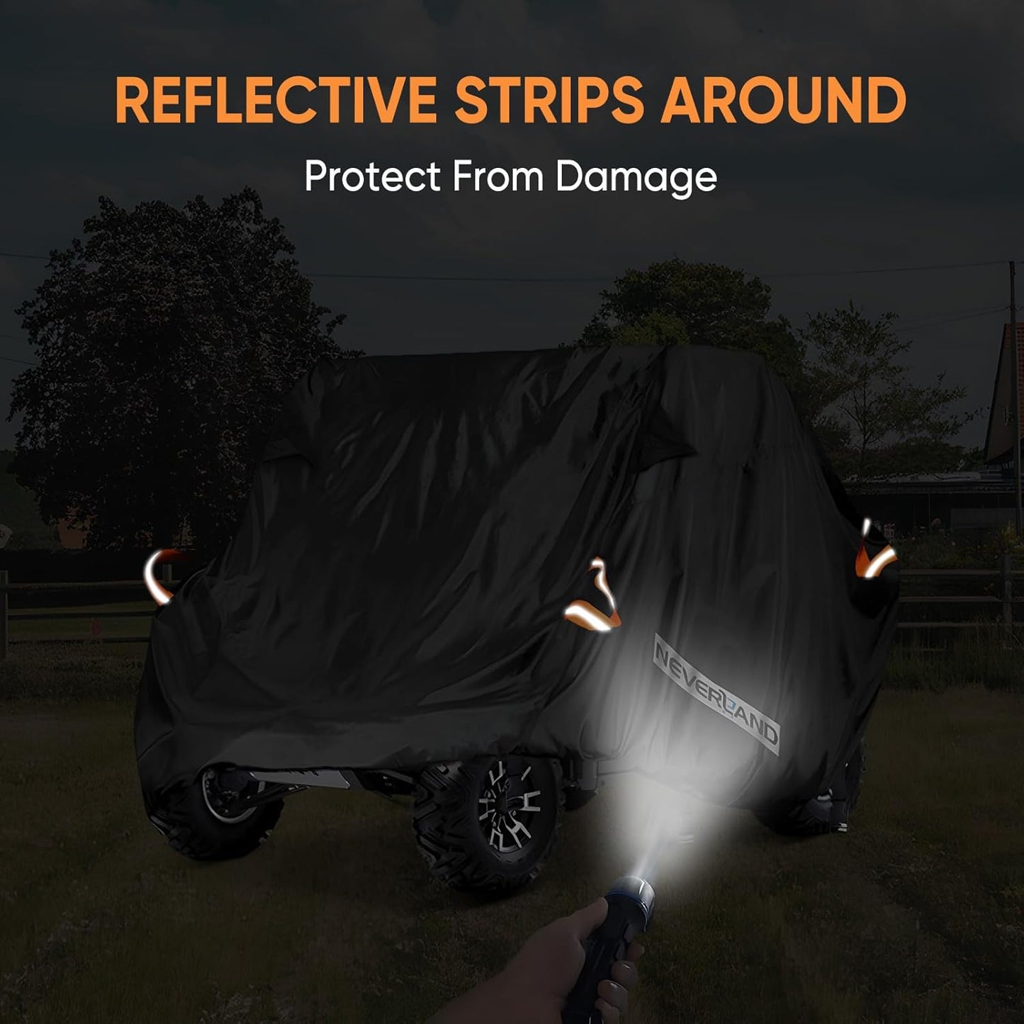 NEVERLAND UTV Cover Heavy Duty Ranger Cover Waterproof 4-6 Seater Side by Side Covers 4 Door All Weather Storage Reflective Strip Compatible with Polaris RZR XP Can Am Defender Maverick Yamaha SxS