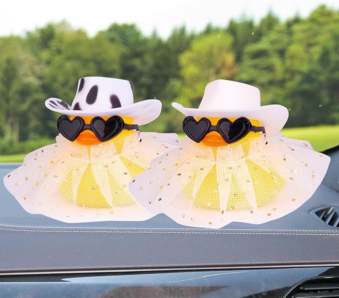 Car Rubber Duck Ornament Cute Duck Car Dashboard Decoration Accessories with Mini Hat Sunglasses and Skirt for Car Dashboard Decoration Accessories(AA5), JJ075E5