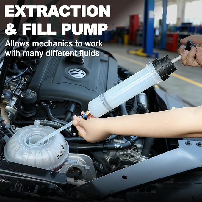 200cc Fluid Transfer Pump, Oil Extractor Pump for Oil Change, Oil Syringe, Manual Oil Extraction and Filling Pump with Two Hoses, for Automotive, Motorcycle, Marine & Equipment Maintenance.