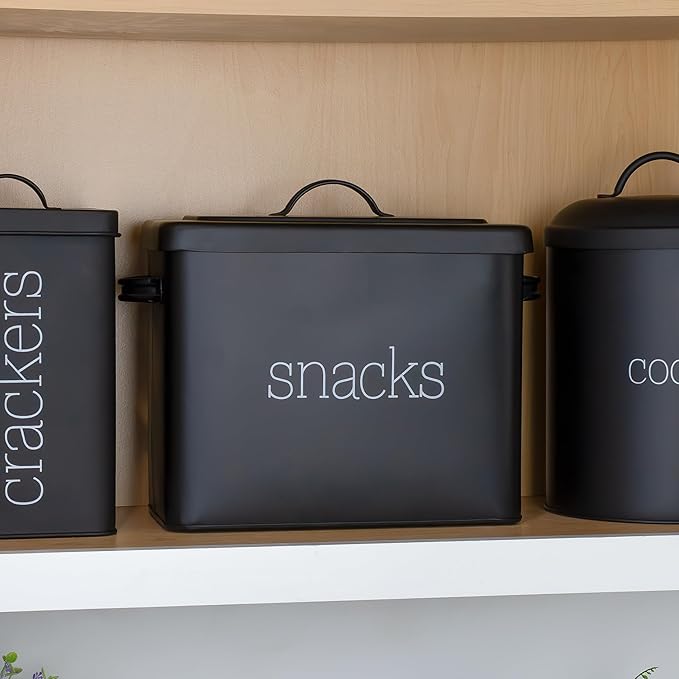 AuldHome Design Black Enamel Snack Bin; Modern Farmhouse Style Snack Container, Ideal for Single Serving Snacks