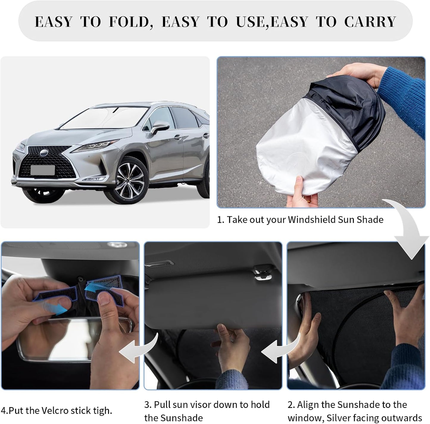 Sun Shade Sunshade for Lexus RX 2016-2022 Windshield Cover, 4-Layer Front Window Shade Custom fit RX 350, RX 350 F Sport, RX 350L Sun Visor 240T Shade Blocks UV Rays Car Accessories