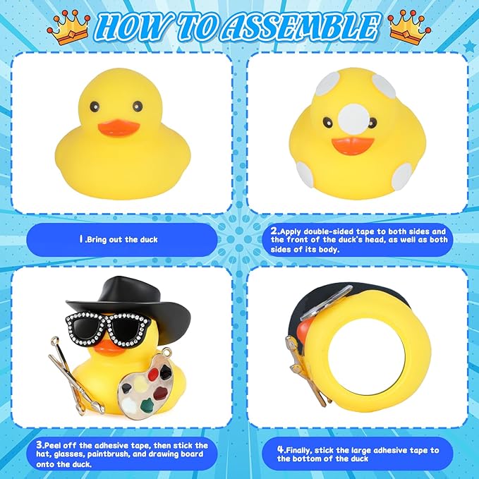 BOZILY Cowboy Hat RubberDuck - Rubber Duck Accessories with Hat, Glasses & Drawing Board, Multi-Purpose Decor for Car Dashboard and Desk, DIY Squeaky Gift for Adults, Art Lovers