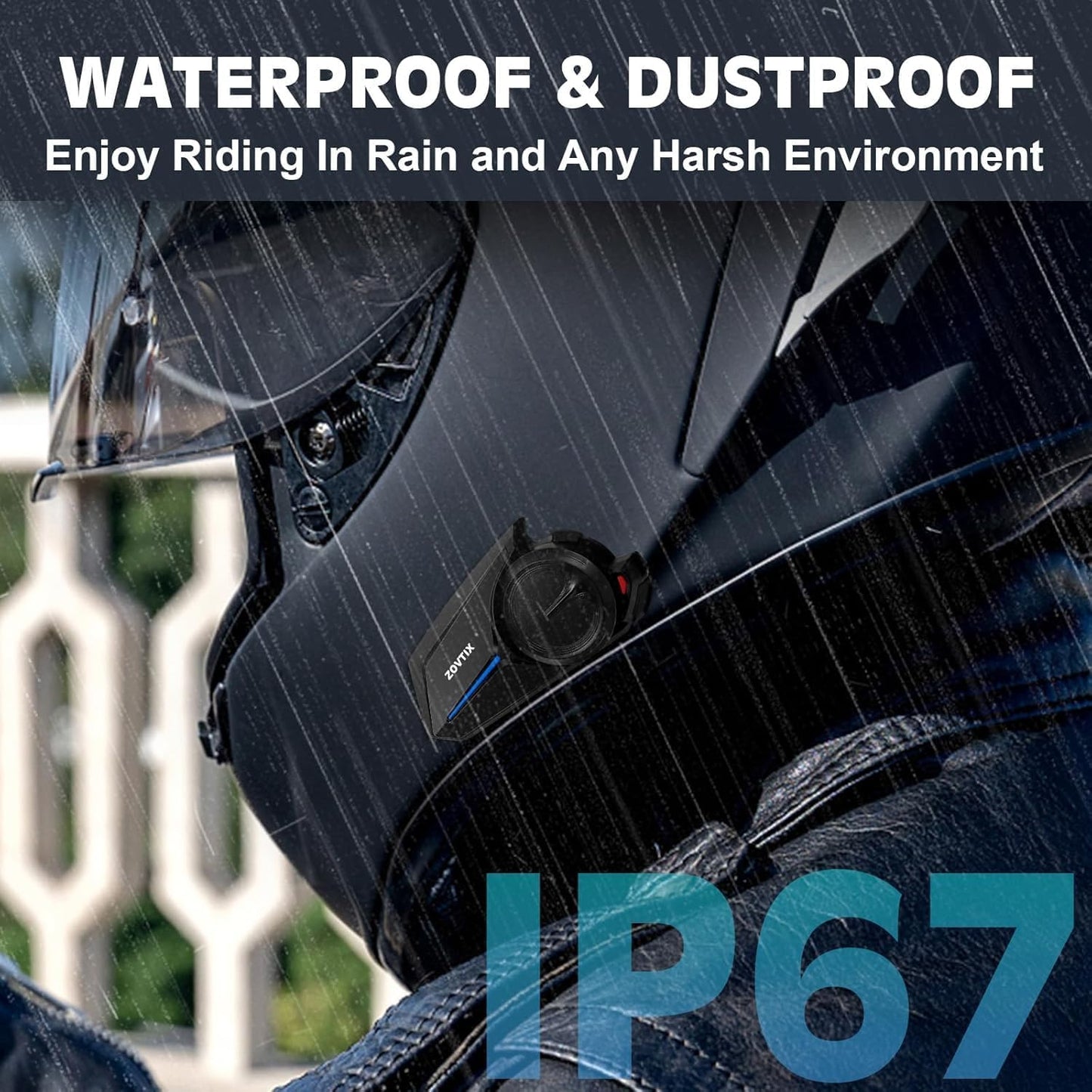 Motorcycle Helmet Headsets, 2 Riders 500M Helmet Communication System S2 Motorcycle Intercom Headset with DSP&CVC Noise Cancellation/HiFi Sound/IP67 Waterproof/Wake up Siri - Single Pack
