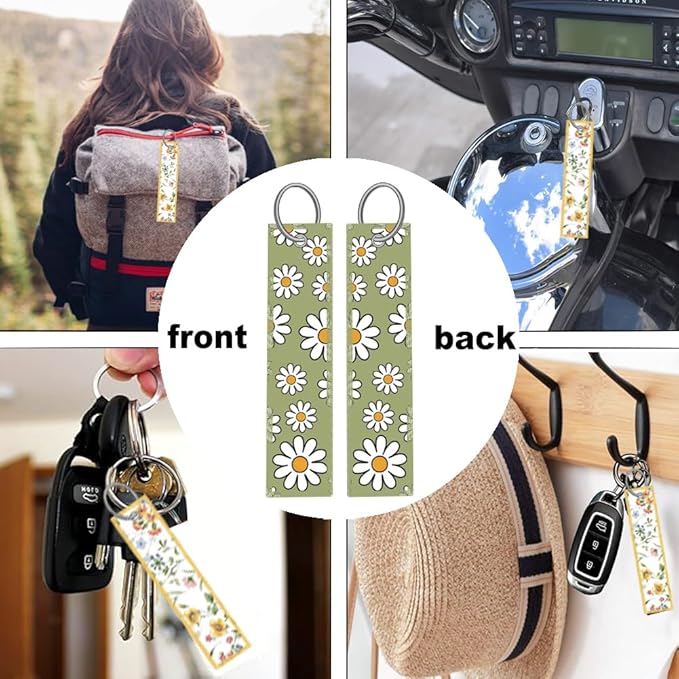 2pcs Retro Daisy Flowers Floral License Plate Frame for Women,Lime Green Vintage Plant car Decorative tag Frames Girly,Cute Green Floral License Plate Cover Holder for Vehicle with car Keychain tag