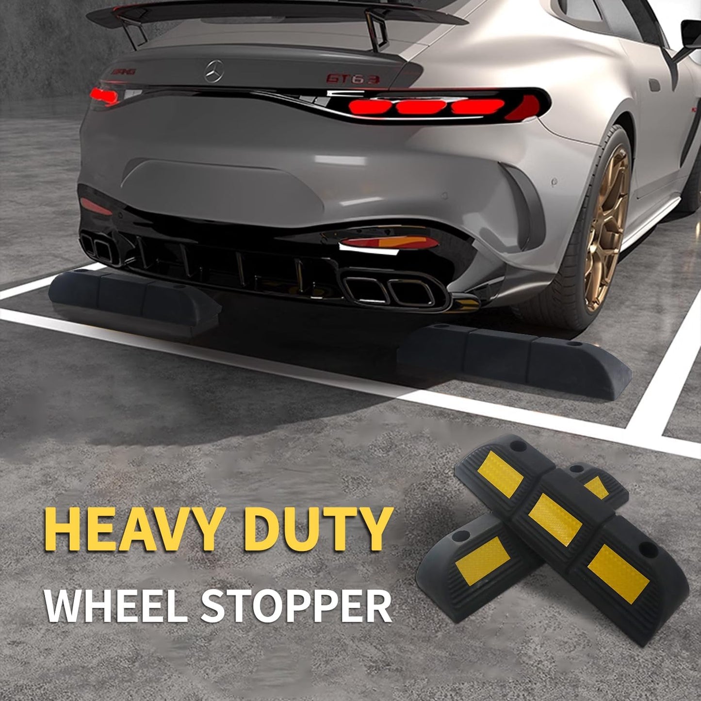 Parking Stopper for Garage Parking Aid 2 Pack Block, Car Truck Curb Floor Parking Lot Wheel Tire Stops Bumpers with Bolt Installation, Rubber Vehicles Aid Gadgets