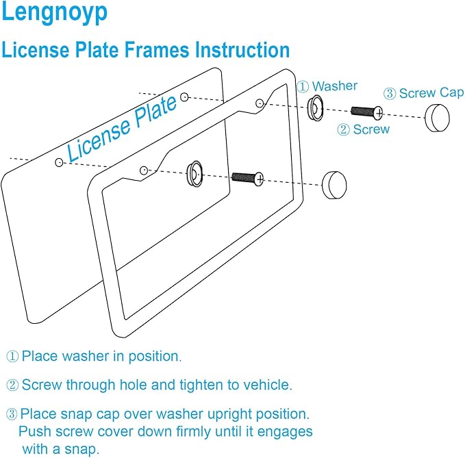 2PCS Premium Matte Black License Plate Frames, Solid Rust-Proof Aluminum Holder with 2 Holes, Universal Car Frame for Women and Man, Including Screws, by Lengnoyp.