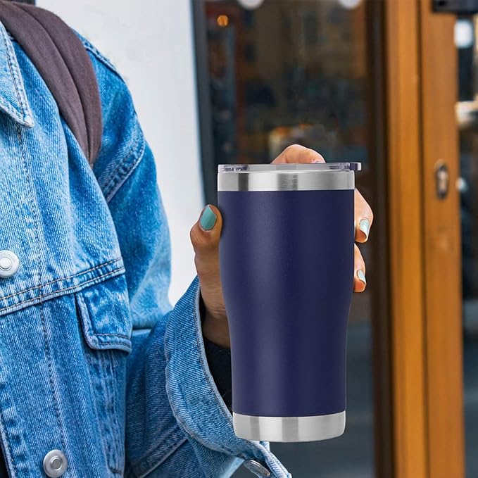 DOMICARE 20oz Tumbler with Lid Stainless Steel Tumblers Bulk, Double Wall Vacuum Insulated Coffee Travel Mug Powder Coated Tumbler, 4 Count (Pack of 1) Navy