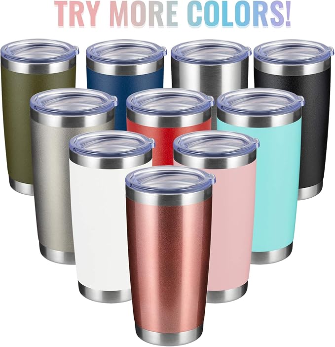 12 pack 20 OZ Double Wall Stainless Steel Vacuum Insulated Tumbler Coffee Travel Mug With Lid, Durable Powder Coated Insulated Coffee Cup for Cold & Hot Drinks (Red, 12 pack)