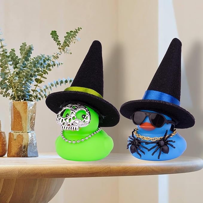 Car Rubber Duck Ornaments Halloween Duck Car Dashboard Decorations with Mini Witch Hat Sunglasses Necklace Halloween Accessories for Halloween Themed Gifts(W12)