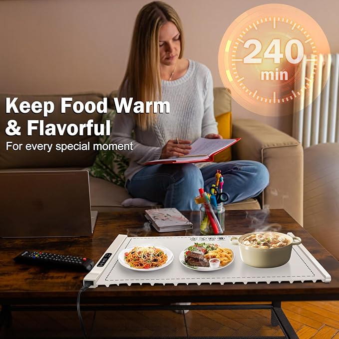 Food Warming Mat - Portable Party Buffet Electric Warming Tray, Foldable Food Warmer, Timed Off, Temperature Adjustable, Suitable for Daily, Outdoor, Party