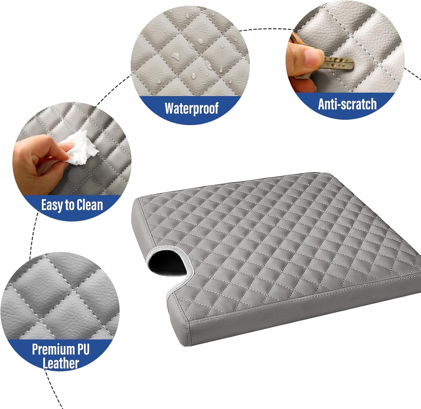 Center Console Armrest Cover for Ford F150 2015-2022, F250 F350 F450 F550 2017-2022, PU Leather Car Interior Accessories, Middle Console Cover Box Lid Protector Cushion Pad (40/20/40 Split Seat Only)