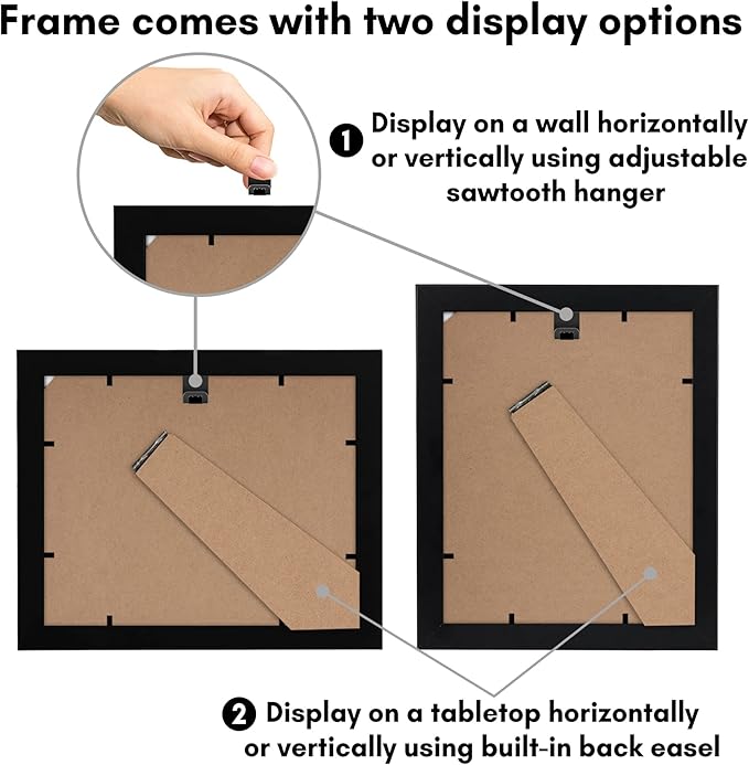 Americanflat 8x10 Picture Frame in Black - Displays 5x7 With Mat and 8x10 Without Mat - Composite Wood with Shatter Resistant Glass - Horizontal and Vertical Formats for Wall and Tabletop - Pack of 2