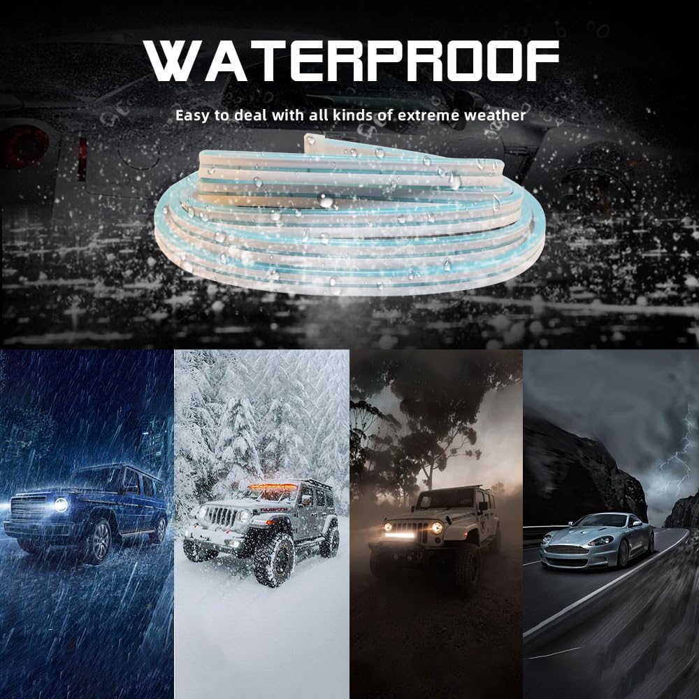 Car LED Strip Light For Trunk, 79Inch IP67 Silicone Waterproof Neon Light Strip Embedded, Flexible Cutting Universal Auto Interior Lights(Ice Blue)