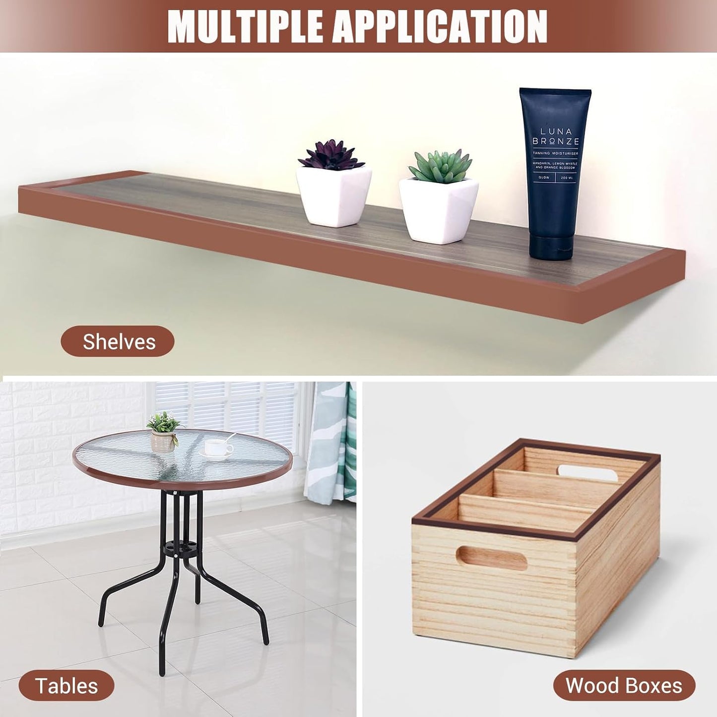 Rubber Edge Trim, Flexible Edge Banding, 1/2"(12.7mm) U Channel Furniture Edge Protector, Self Adhesive Edge Guards for Plywood, Wood, Glass Parts, 20Ft, Brown Color