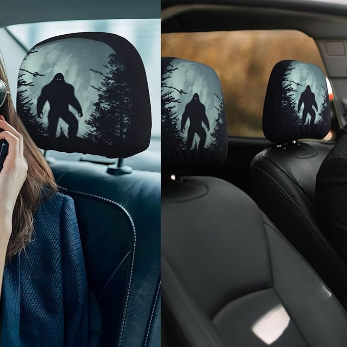 Dujiea 2 Pack Full Moon Car Headrest Covers, Universal Soft Car Seat Head Rest Protector, Vehicle Accessories Fabric Headrest Cover for Cars, Vans, Trucks