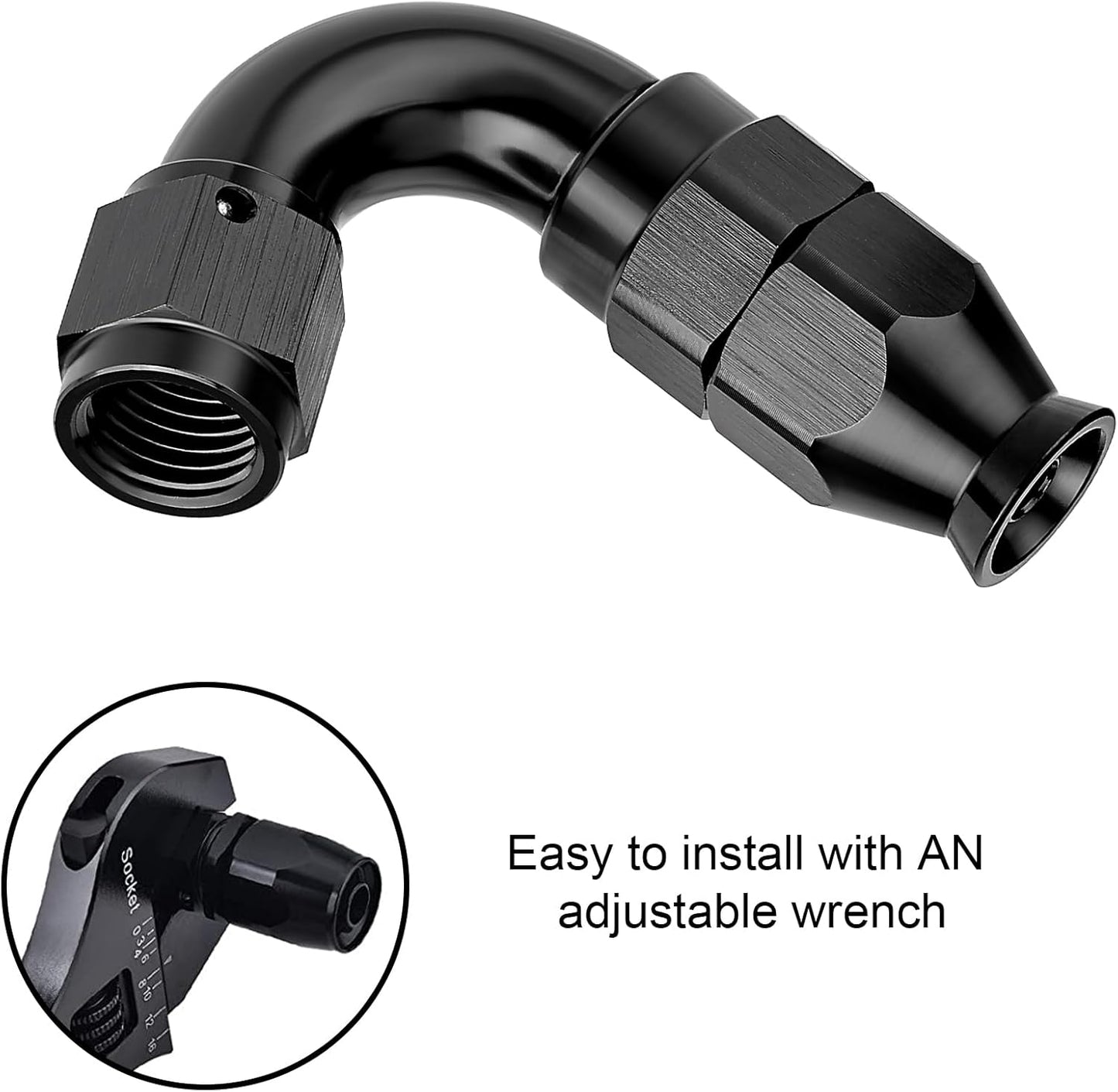 EVIL ENERGY 4AN 120 Degree PTFE One Piece Full Flow End Hose Fitting Aluminum Black