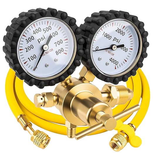 Siasky Nitrogen Regulator with 1/4-Inch Male Flare Outlet, 0-800 PSI Delivery Pressure, 78.7" Hose - Brass CGA580 Inlet, HVAC Nitrogen Tank Regulator Kit for AC Pressure Testing