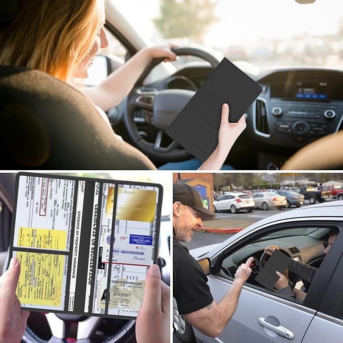 Car Registration & Insurance Card Holder Leather Auto Glove Box Organizer Document Wallet with Magnetic Shut