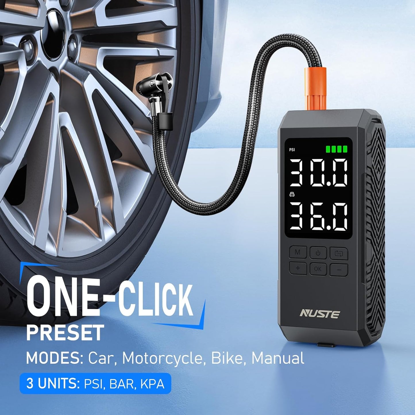 Tire Inflator Portable Air Compressor, Air Pump for Car Tires with Digital Pressure Gauge, 150PSI Rechargeable Battery, LED Light, Cordless Bike Tire Pump for Car, Motorcycle, Bicycle