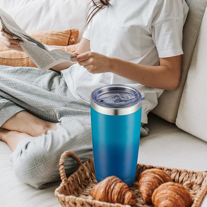 COMOOO 20oz Tumbler with Straw Stainless Steel Insulated Coffee Tumbler Cups Double Wall Vacuum Travel Coffee Mug with Splash Proof Sliding Lid for Hot Cold Drinks (Dark Night, 8 Pack)