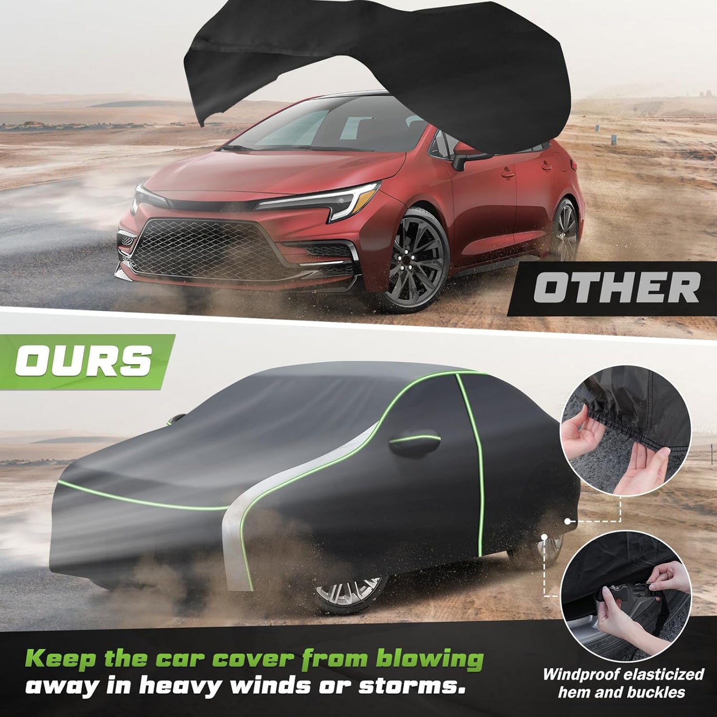 Mixsuper Liner Car Cover for Toyota Corolla 2000-2026, 7 Layers Waterproof Car Cover Accessories for Corolla with Zipper Door, Windproof Straps, Reflective Strips, Anti-UV, All Weather