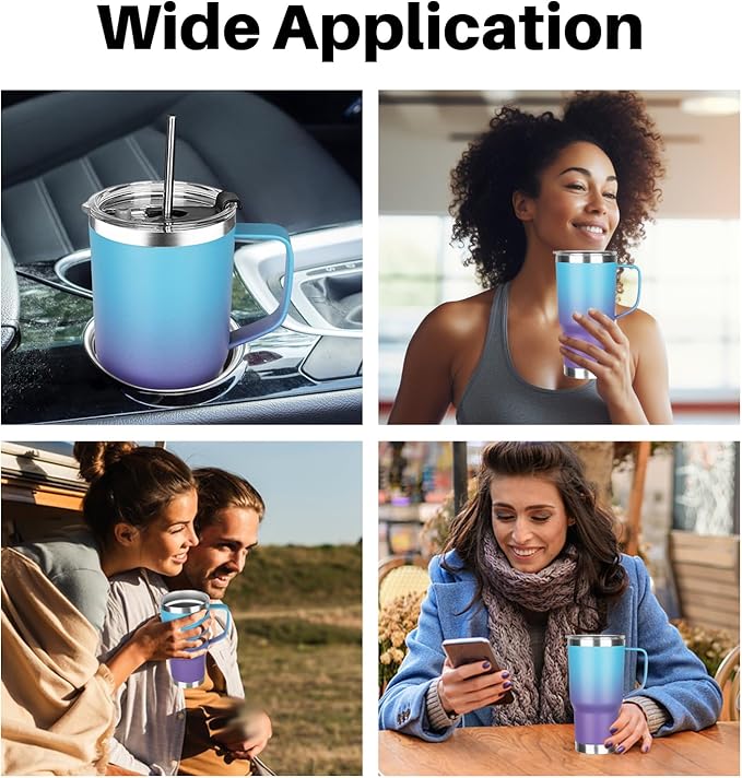 20 oz Tumbler with Handle, Stainless Steel Insulated Tumbler with Lid and Straw, Double Wall Vacuum Coffee Mug Tumbler, Insulated Coffee Thermal Cup for Cold and Hot๏ผBlue Purple๏ผ