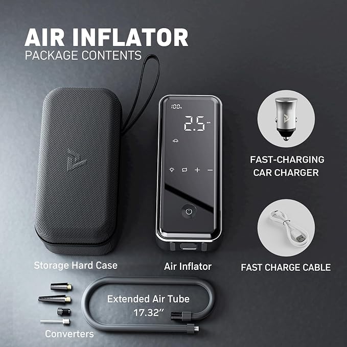 DENVIX Tire Inflator Portable Air Compressor, 2X Faster Inflation Cordless Air Compressor, Electric Air Pump for Car Tires with 15000 mAh Battery Capacity, 45W 3X Faster Charging, Deluxe Package.