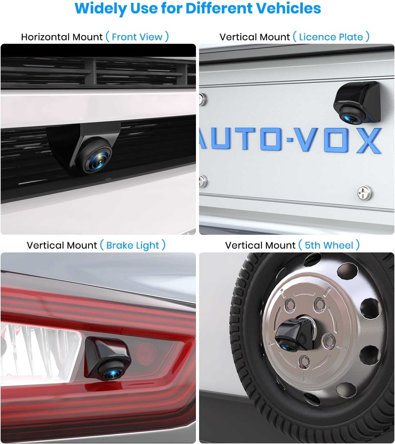 AUTO-VOX 180° Front/Backup Camera, OEM Mini Style, Screw-Free Easy Install, Side/Rear View Camera, IP69K Waterproof & 0.1Lux Low Light Back Up Camera for SUV/Pickup Truck/RV/Van/Camper/Car