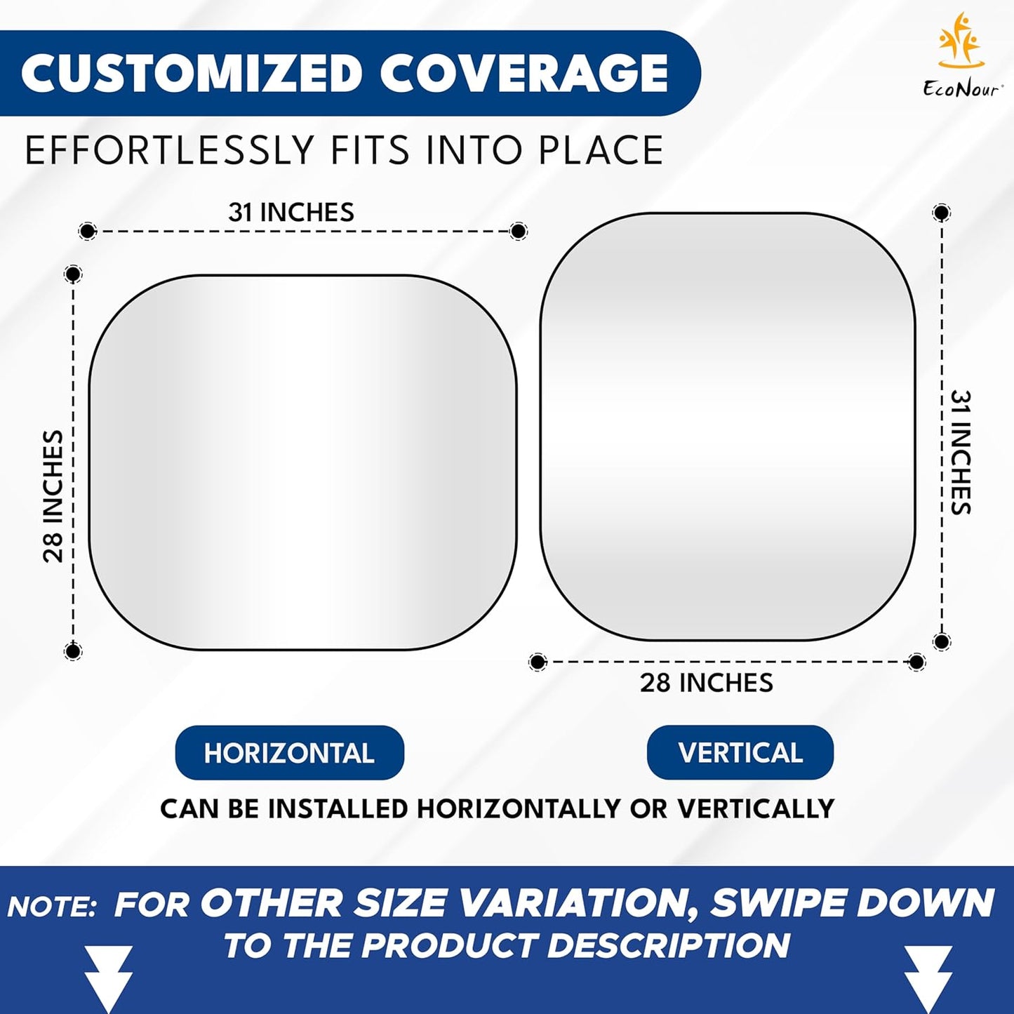 EcoNour Car Windshield Sun Shade Foldable | Front Windshield Shade for Sun, Heat and UV Rays | Sunshade for Car Front Window and Interior Sun Protection | Medium (31 * 28 inches)