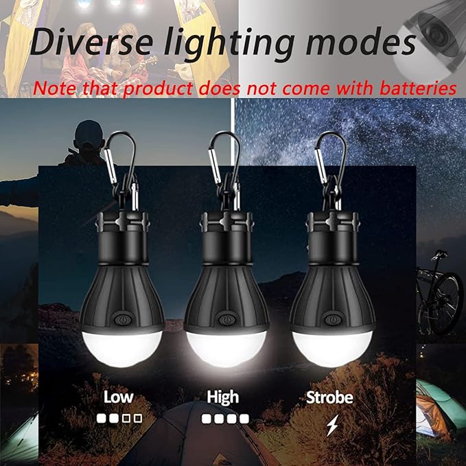 4 Packs LED Camping Lights ,Camping Gear, Camping Tent Lantern Tent Lights Portable Outdoor Waterproof Emergency Light Bulb,Super Bright, for Hiking, Partyļ¼Camping, Fishing, Power Failure (Black )