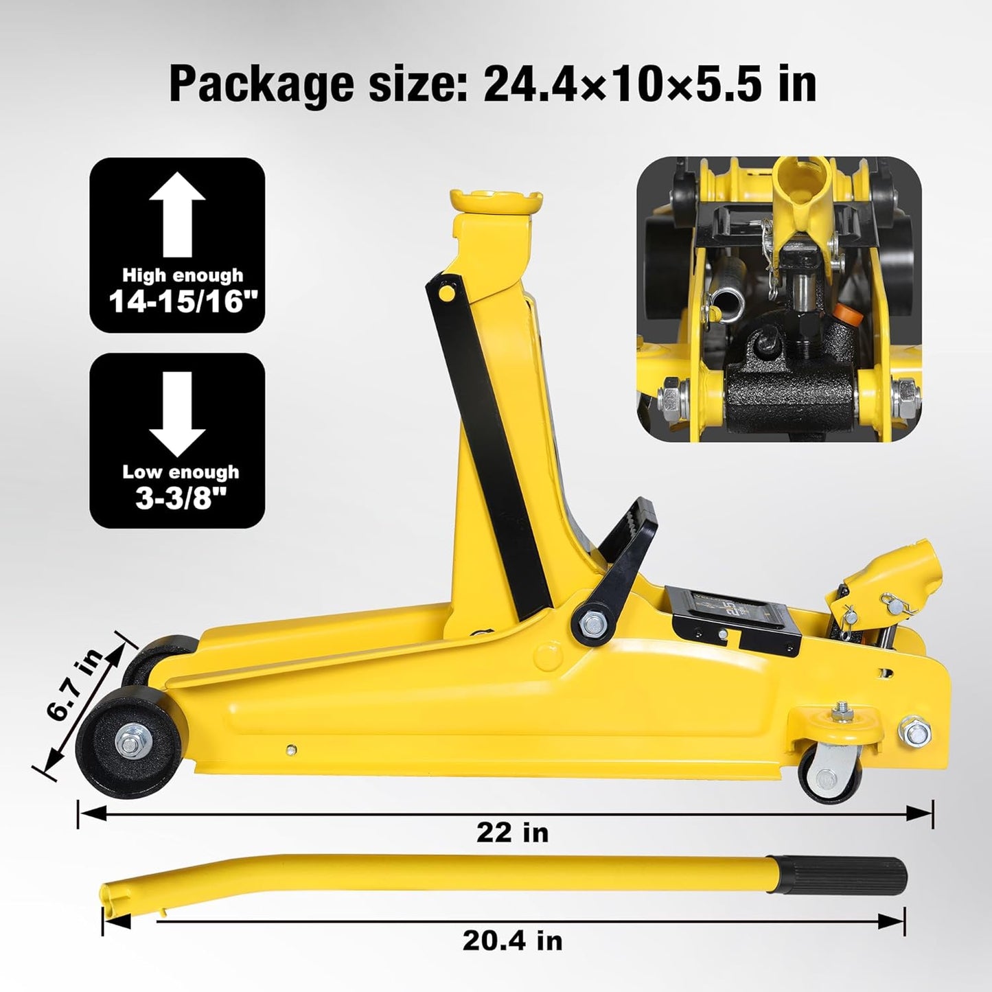 YELLOW JACKET 2.5 Ton Trolley Jack Hydraulic Low Profile Floor Jack for Cars Lift with Single Piston Lift Pump, 5500 lb Capacity
