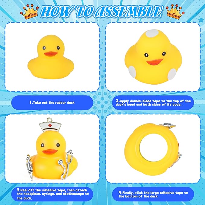 BOZILY Nurse Duck Dashboard Decor - Stress Relief Squeaky Rubber Duck with Stethoscope & Syringe Accessories, Funny Car Interior Ornament for Car, Truck, Office Desk