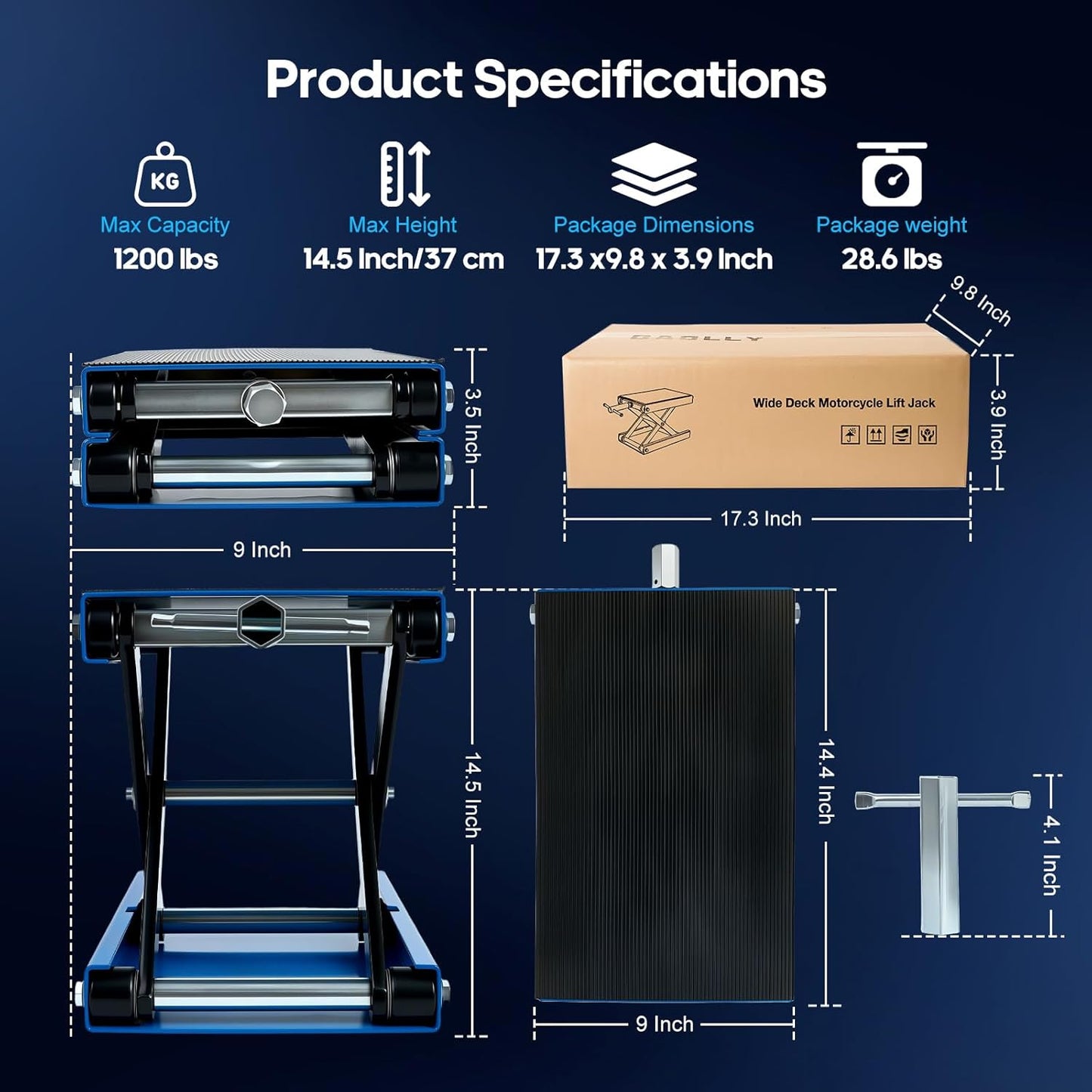 Motorcycle Lift Scissor Jack, 1200 LB Capacity Wide Deck Hoist Stand Maintenance Bikes ATVs Garage Repair Center Stand Lift Jack, Blue