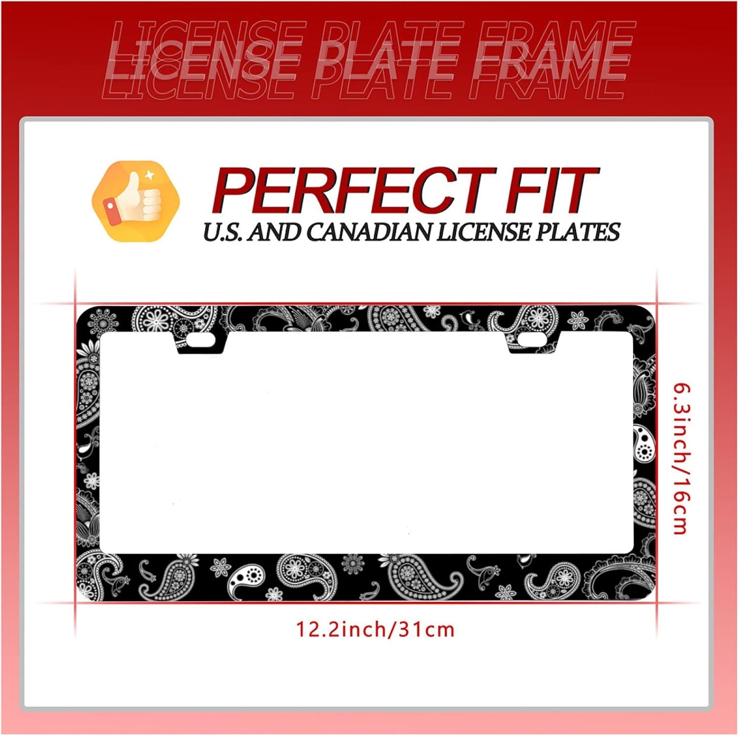 Personalise Paisley Boho Printed License Plate Frames Color License Plate Frame Car Universal Stainless Steel Accessories Cars Decor 2 Holes Screws Fits Standard US Vehicles Size 12.2 x 6 Inches