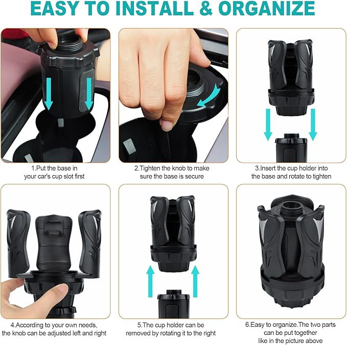 Car Cup Holder Expander, Cup Holder Adapter with Adjustable Telescopic Arm, Compatible with Yeti, Stanley 10 to 46 oz Large Water Bottles, Coffee Cups, Adjustable Base, Non-Slip Base, Black